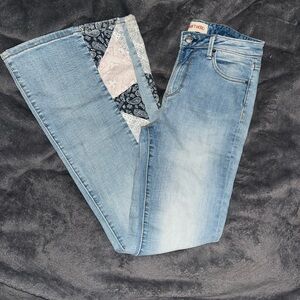 Driftwood Light Blue Flare Jeans with Patterned Detail